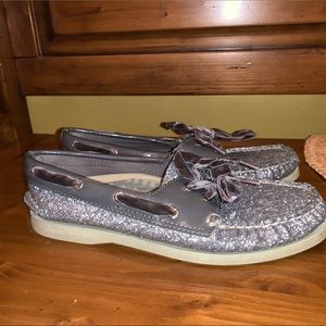 Grey sperrys with sparkles!!
